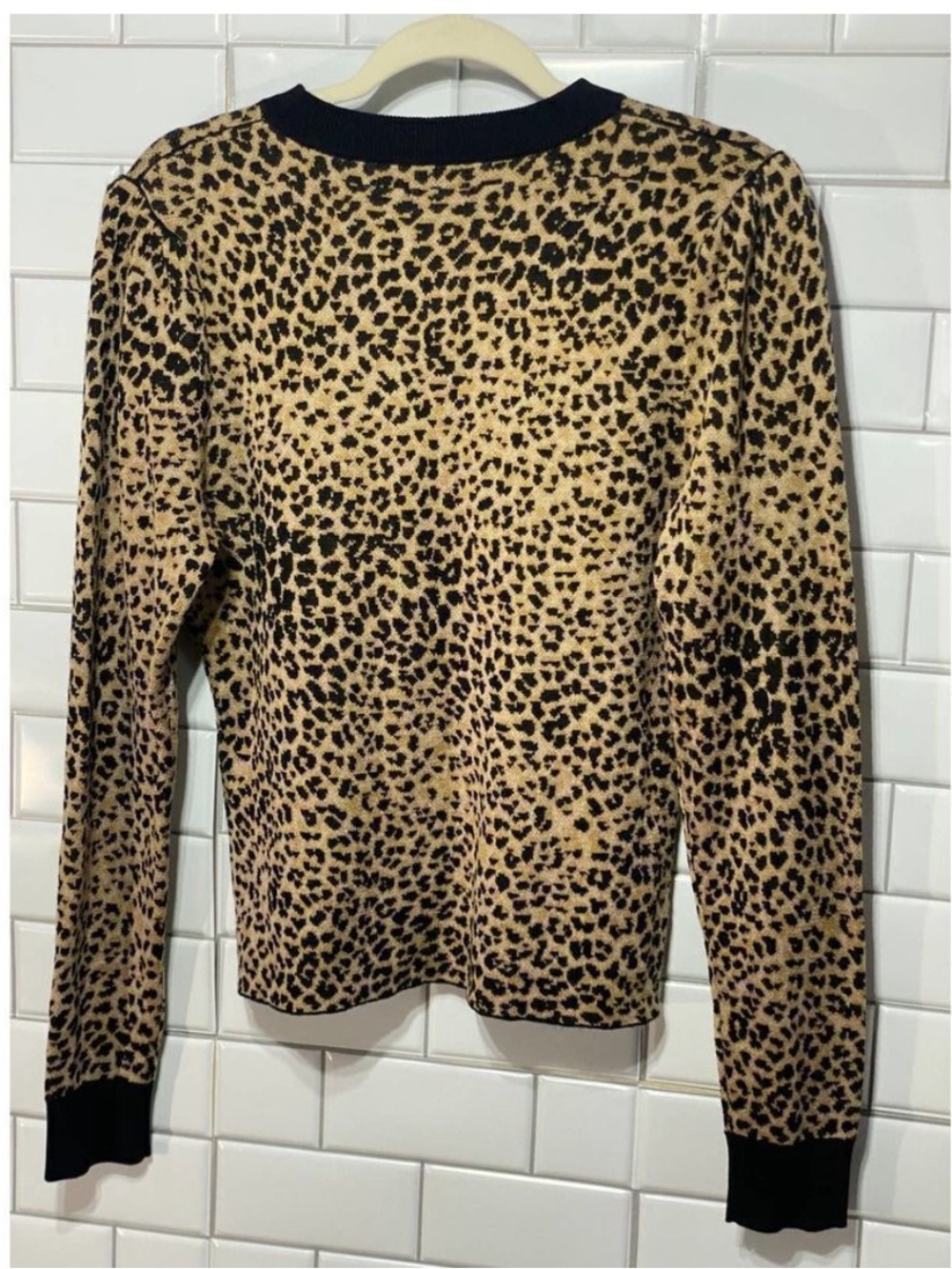 Frame Denim Leopard Print Crewneck Sweater in Tan and Black - Picture 4 of 5